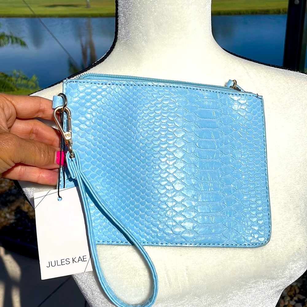 Jules Kae Baby Blue Wristlet Clutch Bag. New.